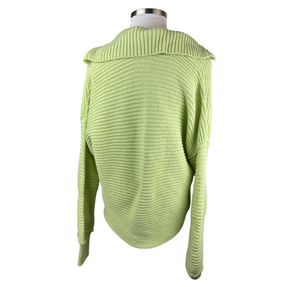Free People Marlie Slouchy Oversized Sweater Ribbed V-Neck Lime Green Size Large - Picture 14 of 16